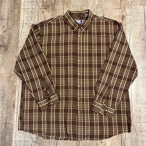 Sutter & Grant Brown Plaid Button Down Shirt Mens Long Sleeve Classic Fit